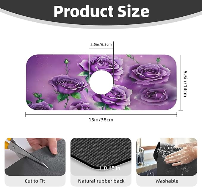 Purple Roses Kitchen sink faucet pad, strong water absorption, anti slip - Image 2