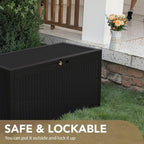 Devoko 95 Gallon Deck Box Large Resin Outdoor Storage Box, Waterproof and UV Resistant Lockable for Outdoor and Patio, Large Storage Cabinet for Patio Furniture, Garden Tools and Pool Supplies, Black - Image 5