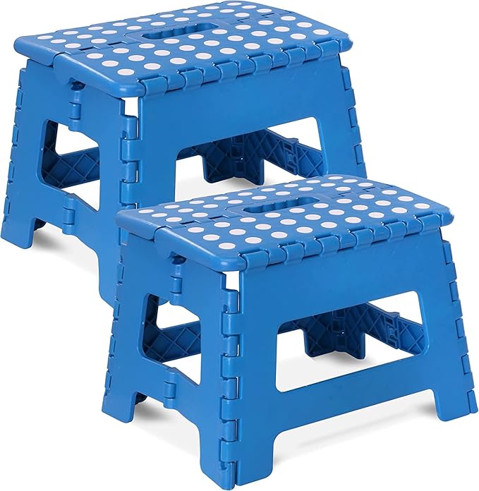 Utopia Home Folding Step Stool with Handle – 9 Inch Anti Slip Collapsible Stool – Holds Up to 300 lbs – Sturdy Plastic Step Stool Foldable for Kitchen, Bathroom and Home Use (2-Pack, Blue) by UTOPIAHOME