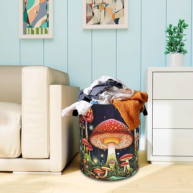 Red Mushroom Laundry Basket Oxford Cloth Psychedelic Plant Laundry Hamper - Image 7