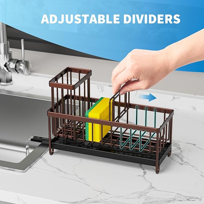 Cisily Brown Sponge Holder for Kitchen Sink, Sink Caddy Organizer - Image 5