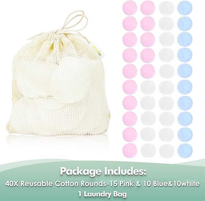 wegreeco 40 Pack Reusable Makeup Remover Pads, Washable Reusable Cotton Rounds - Image 2