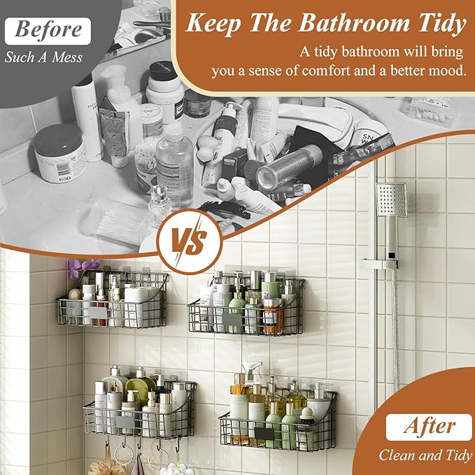 Hanging Wall Wire Basket-4Pack, Large Metal Organizer Baskets & Bathroom Shower - Image 5