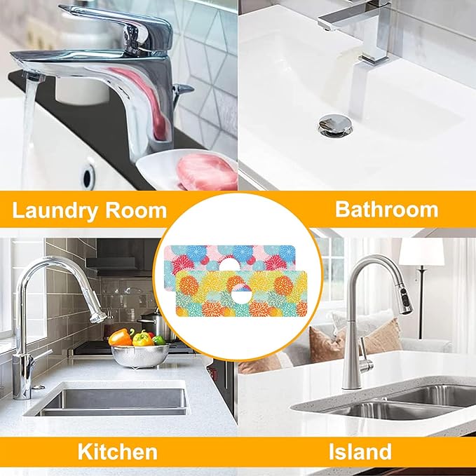 2 Pack Abstract Flowers Sink Splash Guard Faucet Mat Vintage Floral Super - Image 7