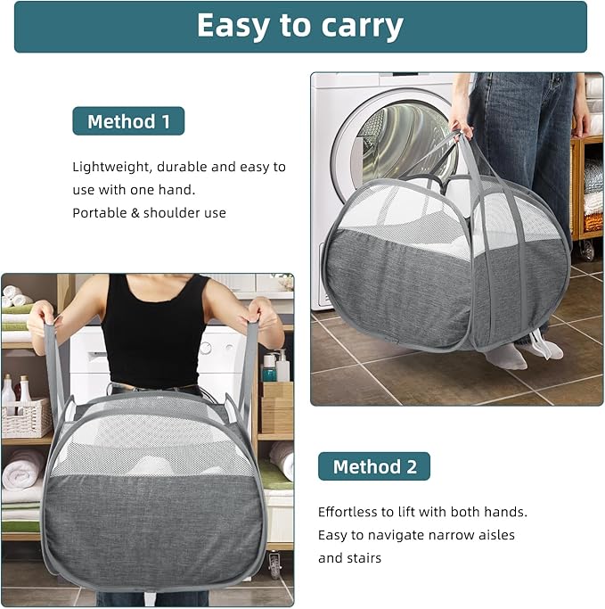 Collapsible Laundry Baskets, 90L Large Foldable Laundry Basket, Tear-proof Pop - Image 6