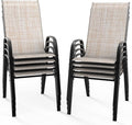 VINGLI Patio Chairs Set of 8 – Stackable Outdoor Dining Chairs with Comfortable Sling High Back Chairs and Armrests for Lawn, Poolside, Courtyard, Balcony, Garden, Yellow by VINGLI