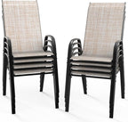 VINGLI Patio Chairs Set of 8 – Stackable Outdoor Dining Chairs with Comfortable Sling High Back Chairs and Armrests for Lawn, Poolside, Courtyard, Balcony, Garden, Yellow by VINGLI