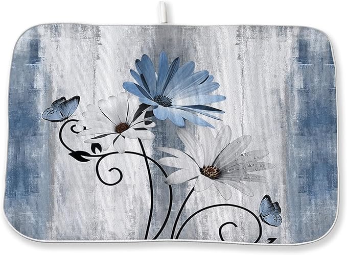 Rustic Daisy Floral Dish Drying Mats 18x24 Inches by GOLIANDA