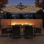Tangkula 10ft Solar LED Patio Umbrella with Base, Offset Cantilever Outdoor Umbrella with 32 LED Lights, Infinite Tilt, 360 Degree Rotation, Crank Handle for Pool Deck Garden Backyard (Tan) - Image 2