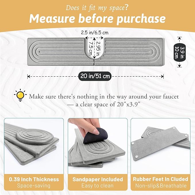 Stone Faucet Mat For Kitchen Sink, Super Absorbent, Sink Stone Quick Dry Around - Image 2