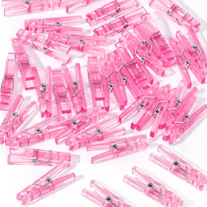60PCS Pink Clothes Pins for Baby Shower Games Girl, Transparent Acrylic Clothes by JUXINDAZYF