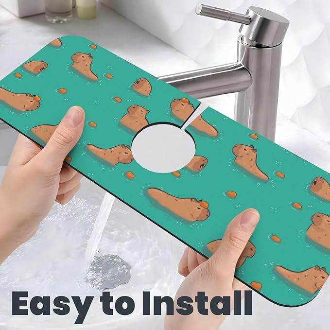 Cute Capybara Play Eat Food Kitchen Sink Splash Guard Faucet Mat Super - Image 6