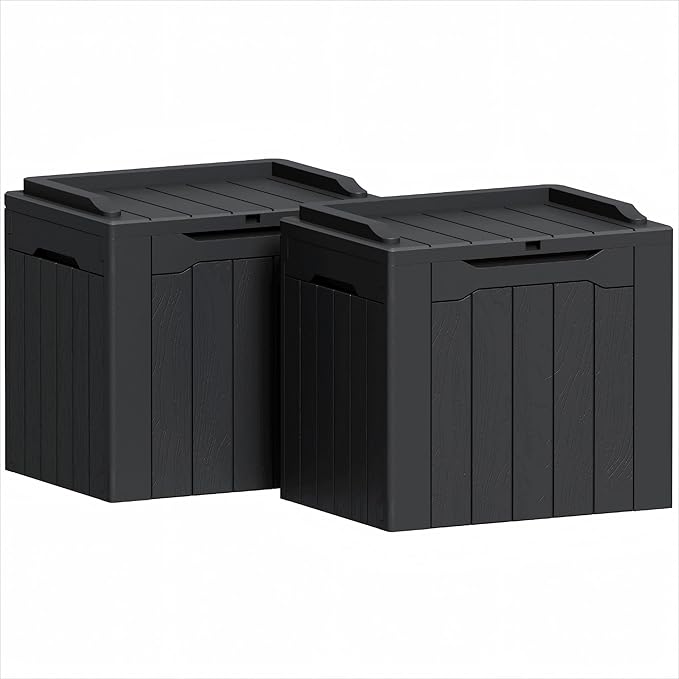 Greesum 31 Gallon Deck Box for Outside, All Weather Outdoor Storage Boxes for Patio Furniture Set, Package Delivery Box, Garden Tools, Black(Set of 2) by BuynowfromGreesum