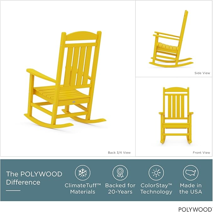 POLYWOOD R100LE Presidential Outdoor Rocking Chair, Lemon - Image 3