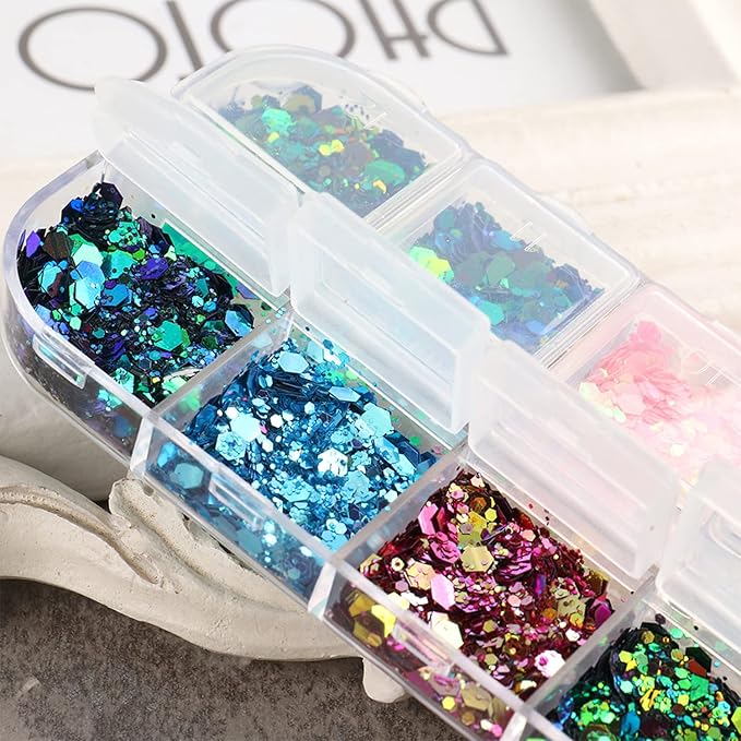 Chameleon Glitter Nail Art Sequins, Holographic 3D Laser Gradient Nail Glitter - Image 7