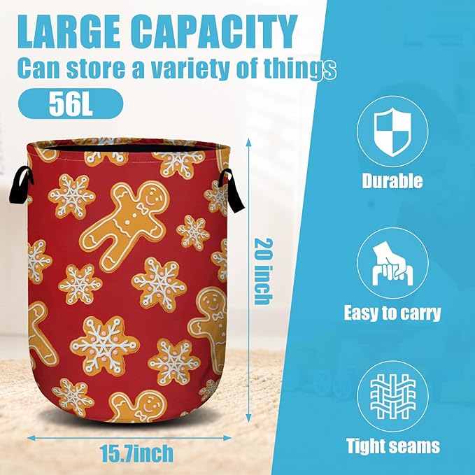 Red Gingersnap Laundry Basket, Christmas Laundry Hamper Collapsible Oxford Cloth - Image 2