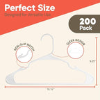 White Plastic Hangers 200 Pack– Heavy-Duty Plastic Hangers Slim and Space-Saving - Image 2