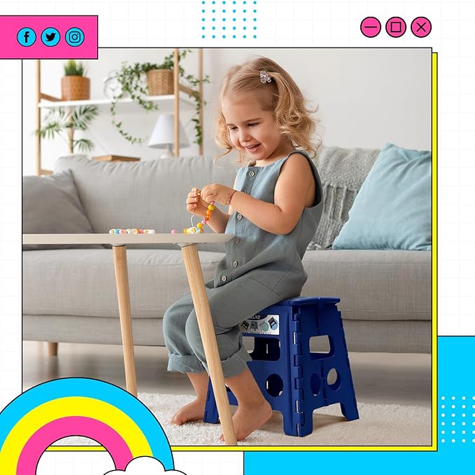 Delxo Folding Step Stool, 13 inch Non-Slip Foldable Stools for Kids & Adults Up to 300 LBS, Step Stool with Handle, Lightweight for Kitchen, Bathroom, Bedroom, Garden, Blue, 1PC - Image 4