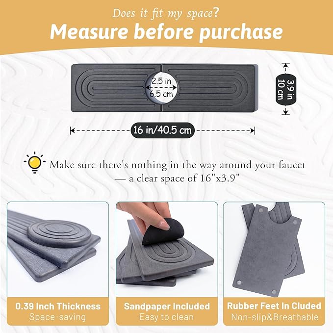 Faucet Mat for Kitchen Sink, Quick Drying Stone Sink Tray, Water Absorbent Soap - Image 2