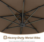 Tangkula 10ft Solar LED Patio Umbrella with Base, Offset Cantilever Outdoor Umbrella with 32 LED Lights, Infinite Tilt, 360 Degree Rotation, Crank Handle for Pool Deck Garden Backyard (Tan) - Image 9