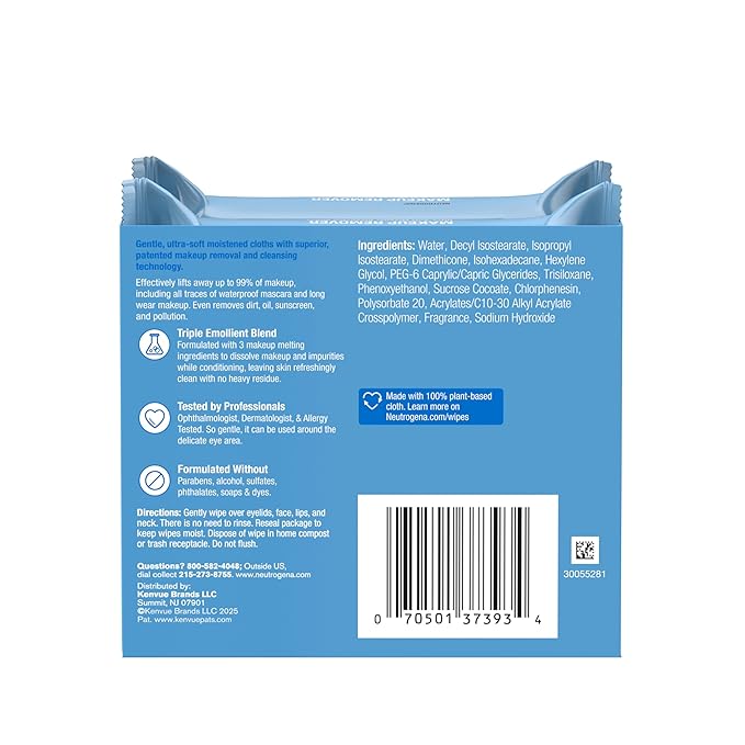 Neutrogena Makeup Remover Wipes Micellar Alcohol-Free Face Towelettes Remove - Image 9
