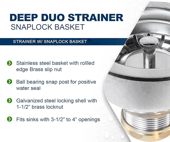 Highcraft 9754 Kitchen Sink Stainless Steel Drain Assembly - Image 4