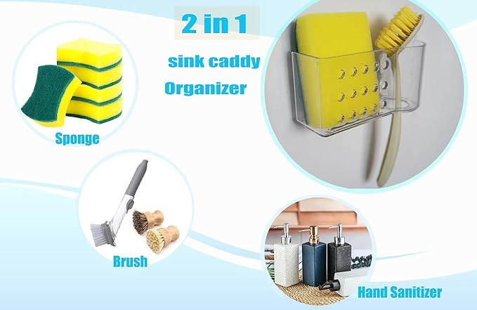 AMUONTY Sponge Holder for Kitchen Sink Suction, Plastic Sink Brush Sponge Caddy - Image 8