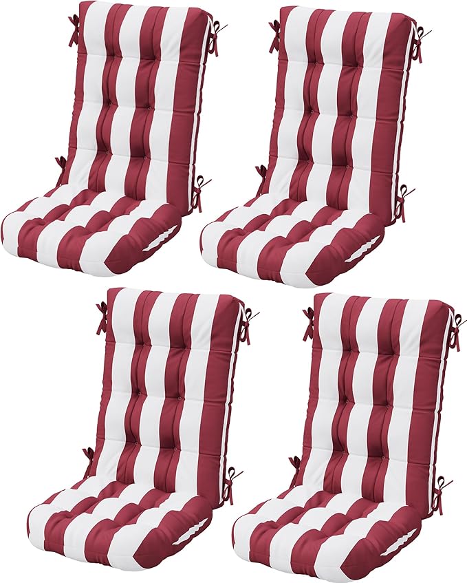 SERWALL HDPE Outdoor Rocking Chair Cushion Set of 4, Memory Foam Cushion Red White by SERWALL