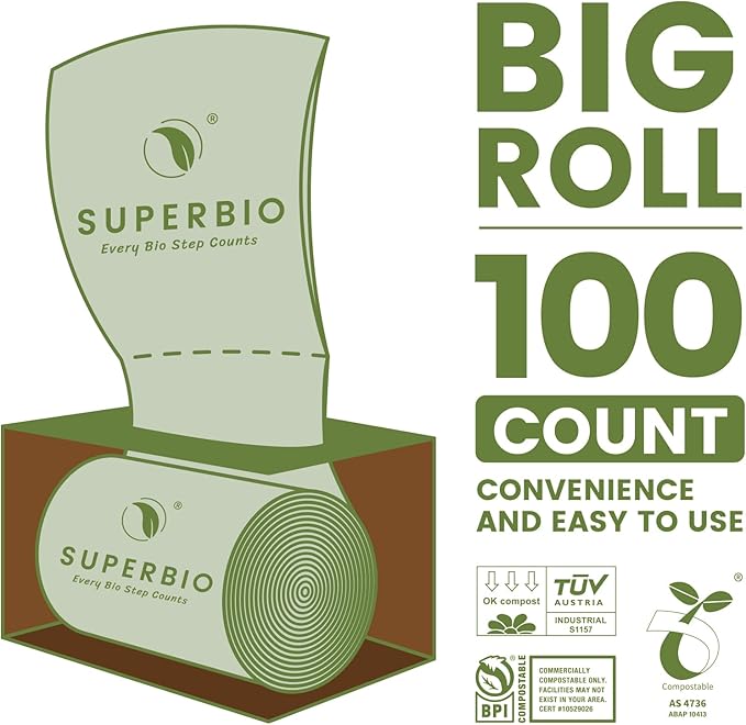 SUPERBIO 2.6 Gallon Compostable Food Waste Bags, 1 Pack, Flat Top Food Scrap - Image 3