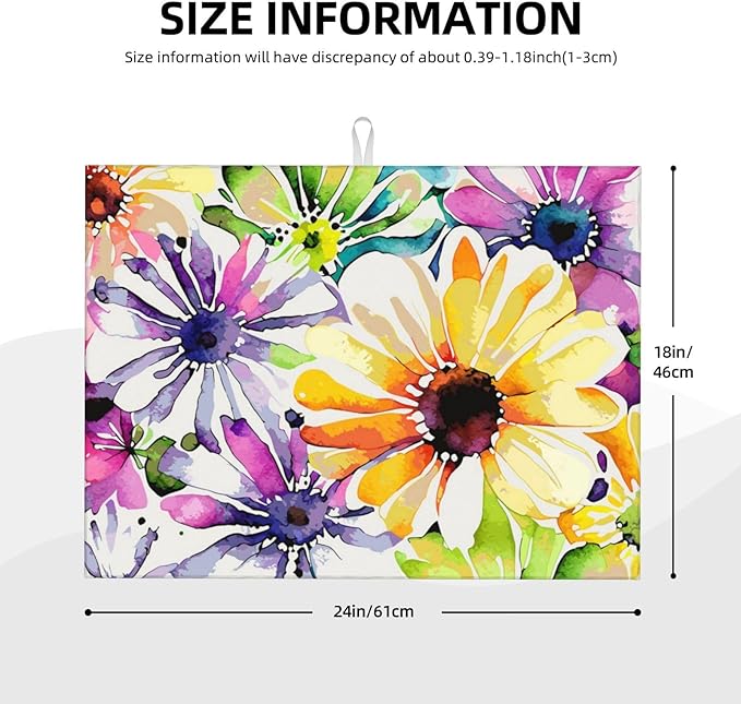 Absorbent Dish Drying Mat For Kitchen Counter, Colorful Flowers Microfiber Dish - Image 2