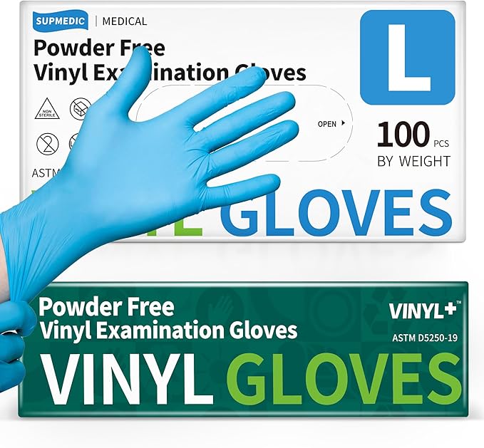 Vinyl Disposable Exam Gloves, 4Mil Powder-Free Latex-Free Food Grade Cooking by Supmedic