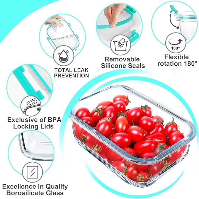 VERONES 5 Pack 36 OZ Glass Meal Prep Containers, Airtight Glass Lunch - Image 5