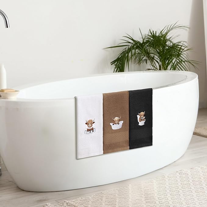 3 Pcs Highland Cow Hand Towels for Bathroom Embroidered Bathroom Towels - Image 5