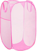 Portable Mesh Pop Up Laundry Hamper Pink Vertical Collapsible Laundry Basket by Aplter