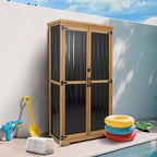 PetsCosset Outdoor Storage Cabinet, Wood & Metal Storage Shed with Weather-Resistant Roof, Removable Shelves, Lockable Doors, Outside Storage Tool Organizer for Garden, Patio, Backyard, Garage, Pool - Image 8