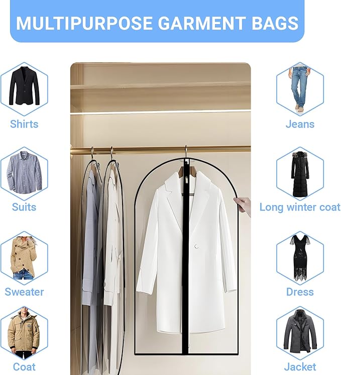 Garment Bags for Hanging Clothes 24'' x 55'' Coat Covers for Closet Foldable - Image 3