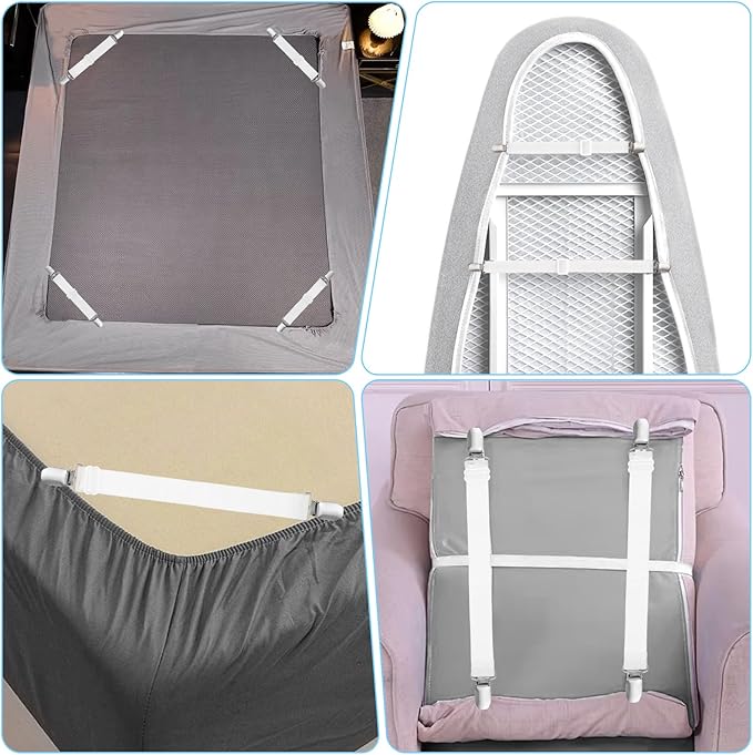 Ironing Board Cover Fasteners Binding 4 PC Elastic Straps Clips Keep Cushions - Image 6
