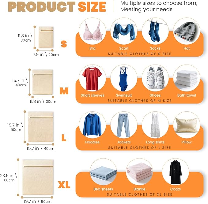 4Pcs Cotton Mesh Laundry Bags for Delicates, Breathable Mesh Garment Bag for - Image 4