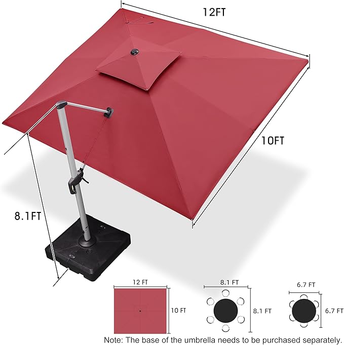 PURPLE LEAF 10' X 12' Patio Umbrella Outdoor Rectangle Umbrella Large Cantilever Umbrella Windproof Offset Heavy Duty Sun for Garden Deck Pool Patio, Terra - Image 8