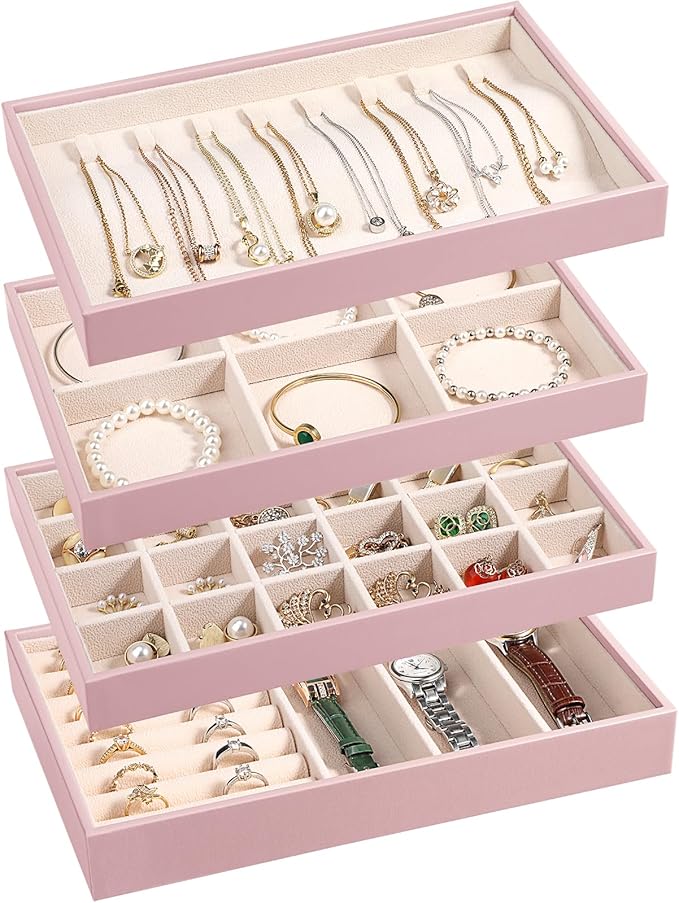 LANDICI Stackable Jewelry Organizer Trays 4 Set, PU Leather Jewelry Organizer by LANDICI