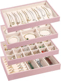 LANDICI Stackable Jewelry Organizer Trays 4 Set, PU Leather Jewelry Organizer by LANDICI