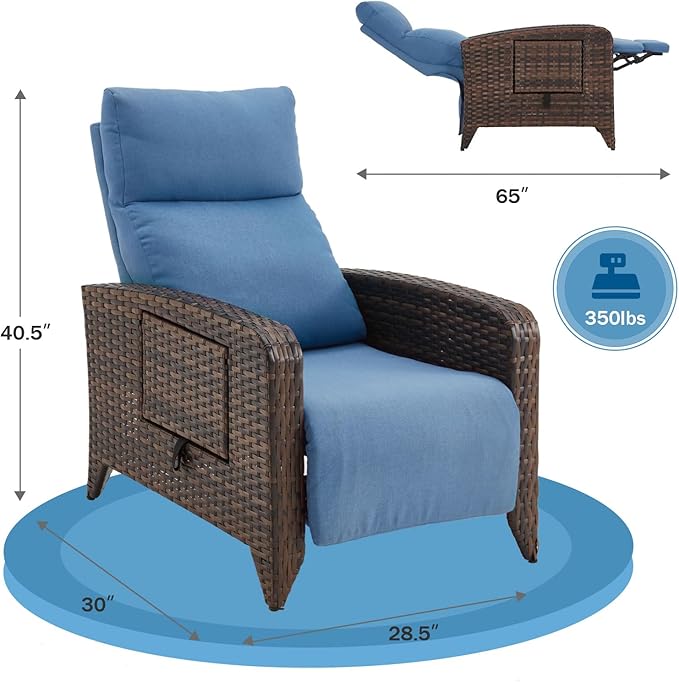 Upgraded Outdoor Recliner Chair, Reclining Patio Chairs with Adjustable Back up to 150°Lay Flat and Extended Footrest, Wicker Recliner Chairs with Flip Table and Removable Olefin Cushion - Image 2