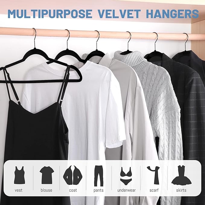 HOUSE DAY Black Velvet Hangers 60 Pack, Non Slip Felt Hanger, Slim Velvet - Image 2