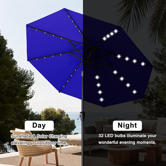 ABCCANOPY 10FT Durable Solar Led Patio Umbrellas with 32LED Lights (Blue) - Image 3