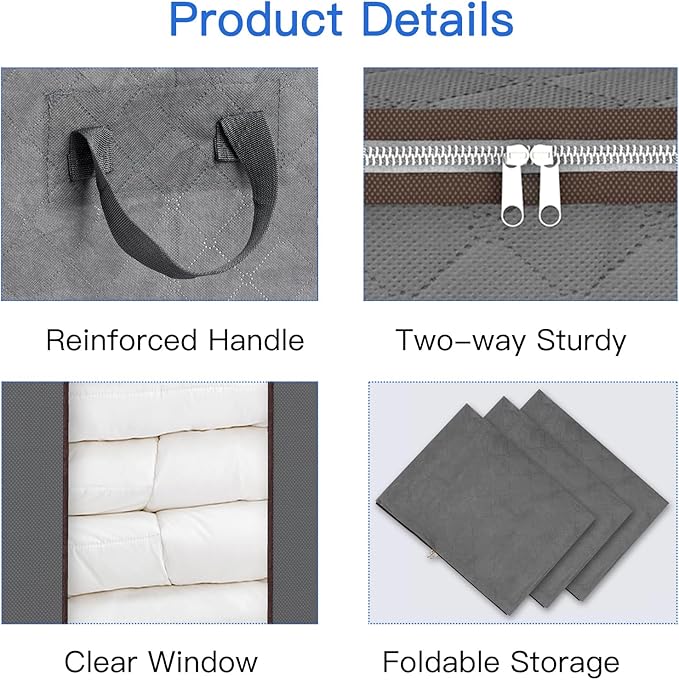 Fixwal Extra Large Blanket Storage Bags 120L 2 Pack Comforter Storage Bags - Image 7