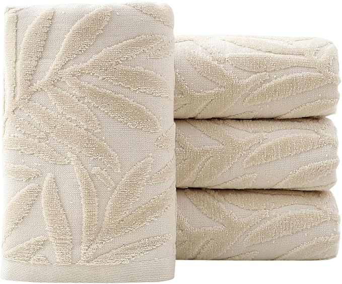 Pidada Hand Towels Set of 4 Leaf Pattern 100% Cotton Absorbent Soft Decorative by Pidada