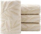 Pidada Hand Towels Set of 4 Leaf Pattern 100% Cotton Absorbent Soft Decorative by Pidada