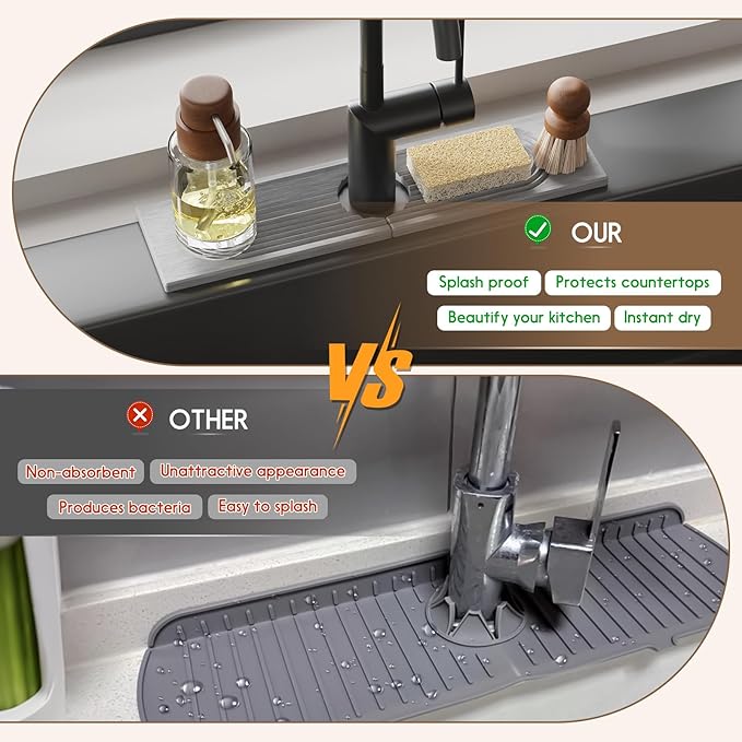 Faucet Mat for Kitchen Sink, Diatomite Quick Drying Tray, 15.8 Inch Kitchen - Image 6