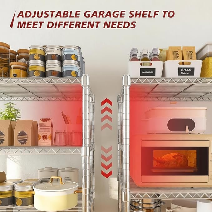 Xcity Storage Shelves, 6 Tier Heavy Duty Metal Shelving Unit, 2400 LBS Capacity Adjustable Steel Wire Shelf Organizer for Pantry, Kitchen, Garage, 14" D x 30" W x 70" H, Chrome - Image 3