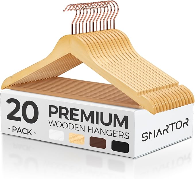 Smartor Wooden Hangers 20 Pack, Solid Wood Coat Hanger by Smartor